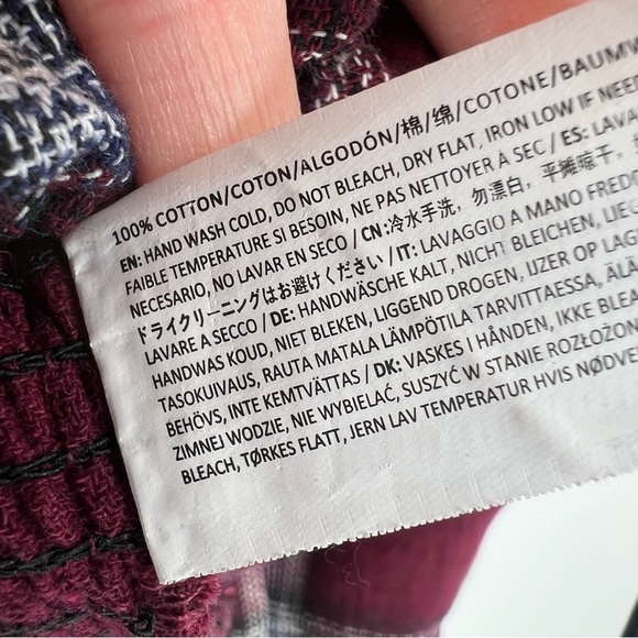 Moon River Plaid Red Purple Smocked‎ Off Shoulder Crop Top - Picture 9 of 11